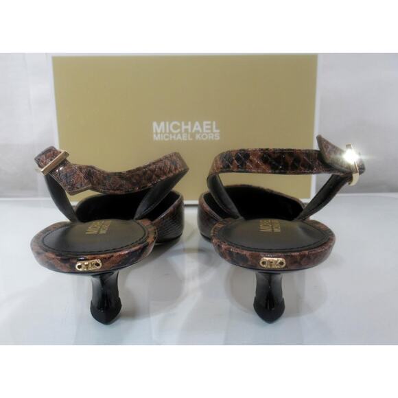 Michael Kors Luna Kitten Sling Back Pump Sandal Luggage Snake Print LeatheSize 7 - Picture 5 of 9